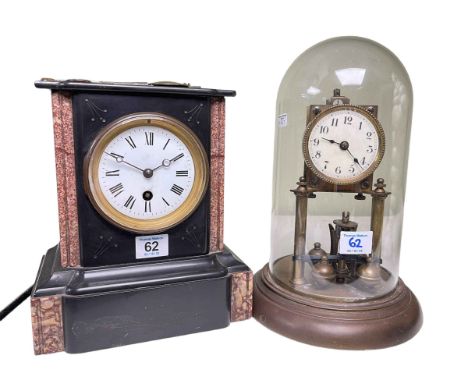 Victorian slate and mantel clock and anniversary clock under dome.