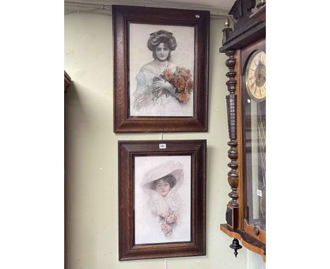 Balliol Salmon, pair female portrait sketches, in oak frames.
