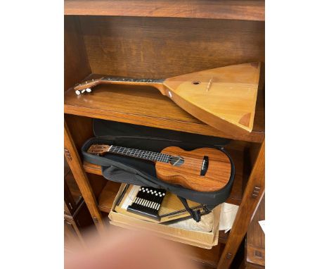 Russian Balalaika, child's guitar and case and boxed Autoharp.