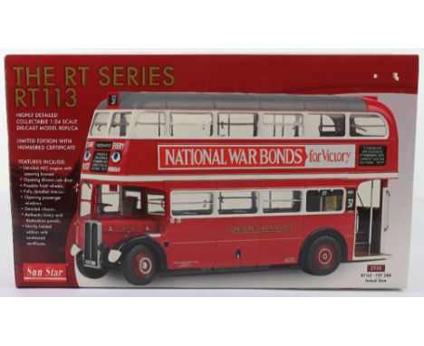 Sun Star 1:24 scale 2920: RT113 – FXT 288 1939 2RT, with quarter-drop front windows diecast model, red with detailed interior