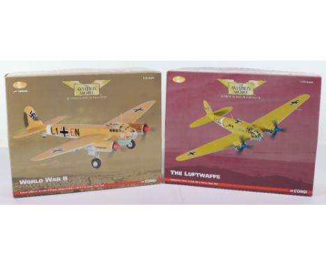 Two Corgi “The Aviation Archive” AA36701 &amp; AA33708, Junkers Ju88A-10 and “the Luftwaffe” Heinkel He-111h-6, both models a