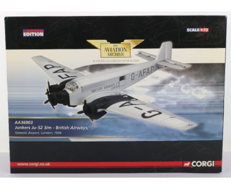Corgi “The Aviation Archive” AA36903 Junkers JU-52 3/M, model is in near mint condition appears to have not been displayed (n