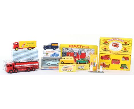 Dinky toy re-issue Atlas models, 920 Guy Van Heinz, 943 Leyland Octopus Esso, 483 Bedford Dinky toys van, 593 French sign set