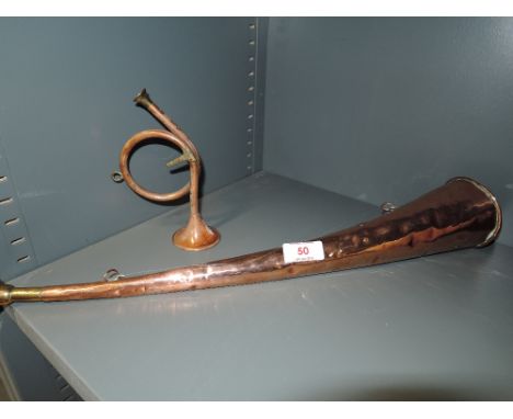 Two vintage copper horns