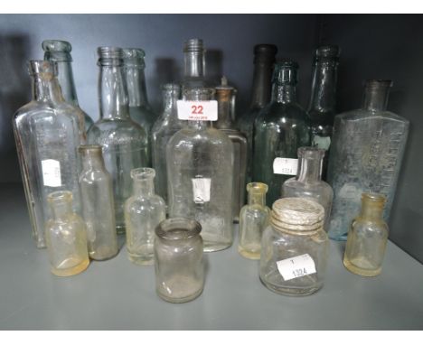 A selection of vintage green and clear bottles