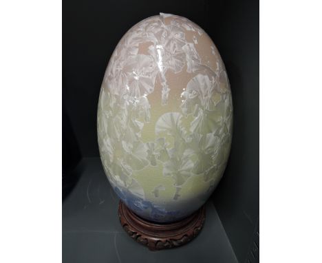 A large vintage Oriental Chinese style egg with frosted ice glaze and graduated colour stamped to base approx 14inch high