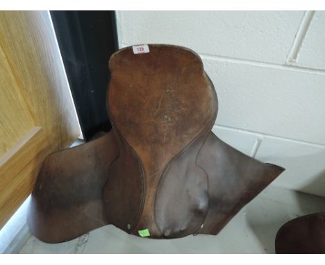 A vintage leather riding saddle in an English design