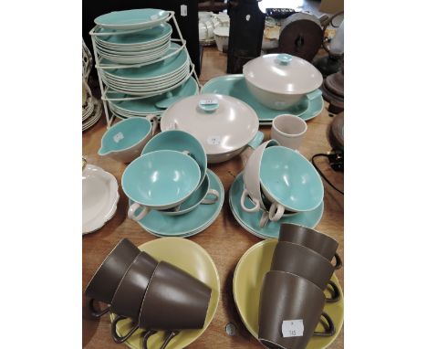 A selection of vintage ceramic table wares by Poole in a classic two tone design