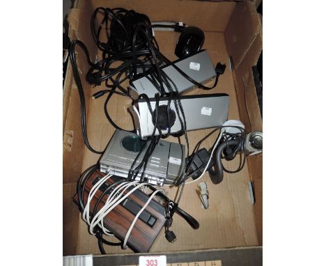 A selection of modern electronics and alarm clock