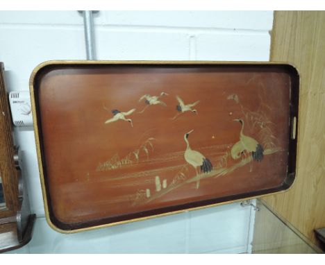 A vintage oriental Japanese style lacquer tray with stalk imagery