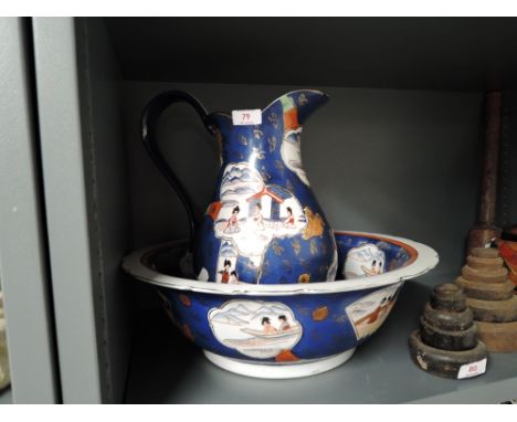 A vintage wash bowl and jug with Chinese style design