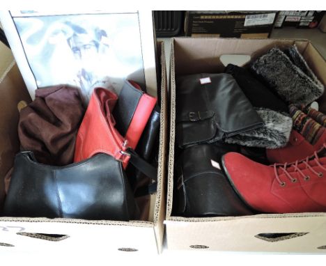 A selection of vintage ladies hand bags clutches shoes and boots mostly size 40