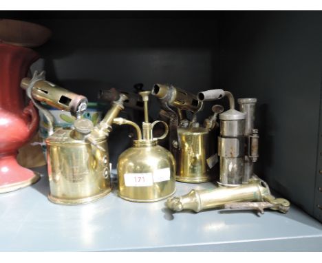 A selection of vintage brass gas and paraffin burners