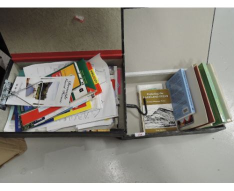 A selection of vintage guide and reference books and ordnance survey maps in four boxes