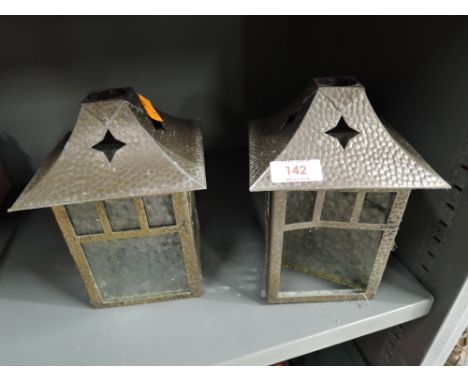 Two vintage outside lights with mottle glass