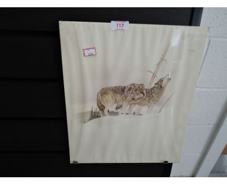 A vintage of print of wild wolf and culb after Martin Glen Loates
