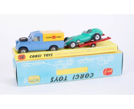 Corgi Toys, rare Gift Set no. 17 Ecurie Corgi Land Rover BRM Racing Car and Trailer, (light green racing car, Formula 1 Grand