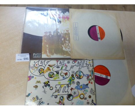 Records : Led Zeppelin II &amp; III albums 588198 / 2401-002 both on plum/red Atlantic labels sleeves/vinyl vg+ (2)