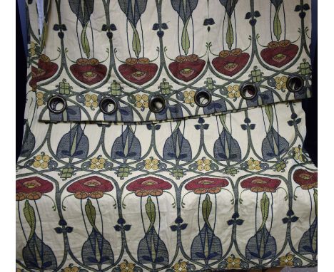 Textiles - a pair of Arts &amp; Crafts eyelet curtains in the style of Charles Rennie Macintosh
