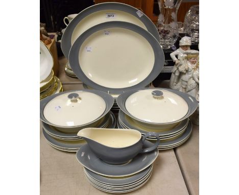Ceramics - a Wedgwood mid-20th century dinner service for six, plain border, comprising dinner plates, side plates, tea plate