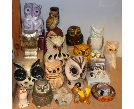 A Beswick Walt Disney Owl (Wol from Winnie the Pooh); Mats Jonasson glass owl paperweights; ceramic owl tea light holder; oth