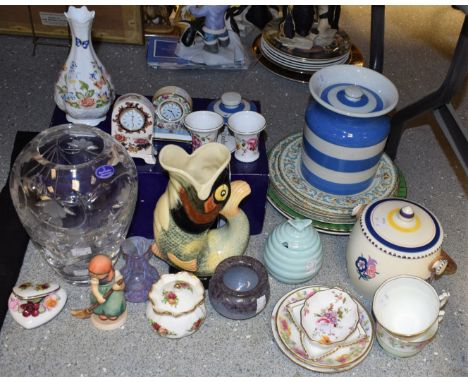 A TG Green Cornish Ware storage jar and cover; a Poole biscuit barrel; Royal Crown Derby Posie pattern trinket dishes; Aynsle