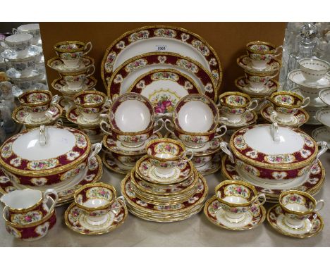 A Royal Albert Lady Hamilton part tea and dinner service, comprising dinner plates, side plates, soup dishes, tureens, meat p