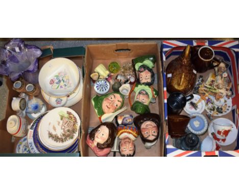 Ceramics - Poole pedestal fruit bowl; Sylvac character jugs; chamber sticks; decorative collector's plates; Royal Worcester a