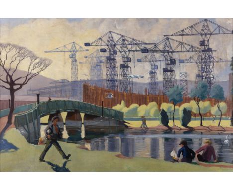 Harry Kernoff RHA (1900-1974)Gantries on a Sunday, Belfast 1936Oil on board, 61.7 x 94cm (24 x 37")Inscribed with the title v