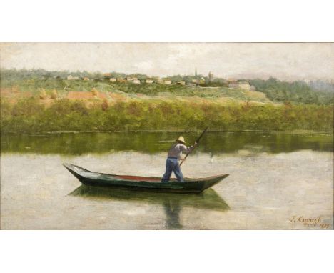 John F. Kavanagh (1853-1898)The Boatman (1888)Oil on canvas, lined 44 x 80cm (17¼ x 31½")Signed, inscribed 'Paris' and dated 