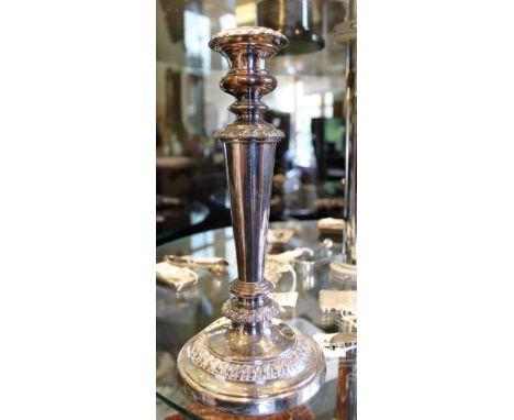 Old Sheffield plate candlestick, unmarked with weighted base, H ~ 26cm