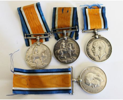 Four British war medals, 41242 Pte W Summerfield, R Innis Fus, 41817 Pte A.E Hopkinson, Ches R, 16863 Cpl P Williams, L.N.Lan