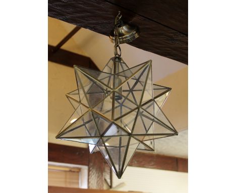 Glazed and brass glass star ceiling lantern light