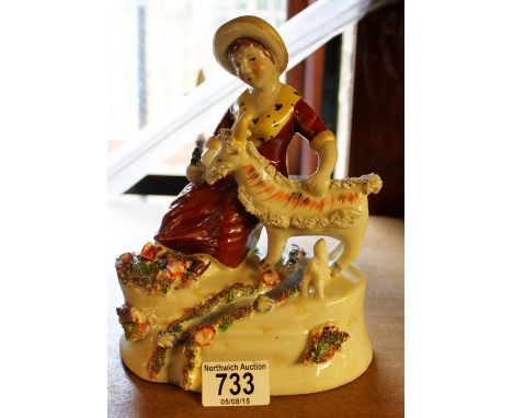 Old Staffordshire ceramic figure depicting shepherdess, H ~ 23cm