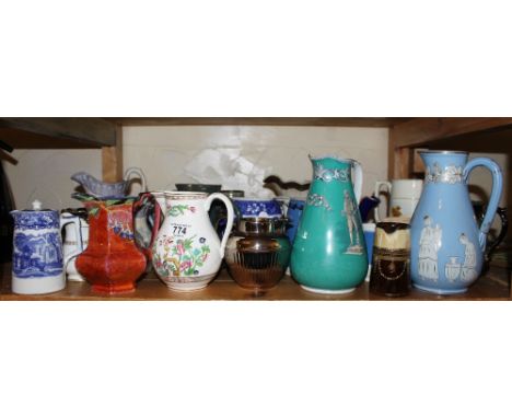Large mixed lot of antique ceramic jugs including George Jones etc, approximately twenty five pieces