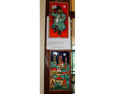 Two En Reb art ceramic tiled pictures c1970s, H ~ 32cm