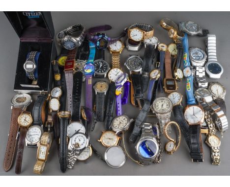 Large collection of watches for parts to include Rotary, Timex, Fossil, Titan etc ( 1 box)