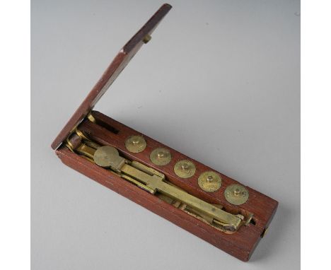 A Set of Mahogany Cased Georgian Gold Guinea and sovereign Scales with Slide for Heavier weights, Inner Paper Label, Manufact