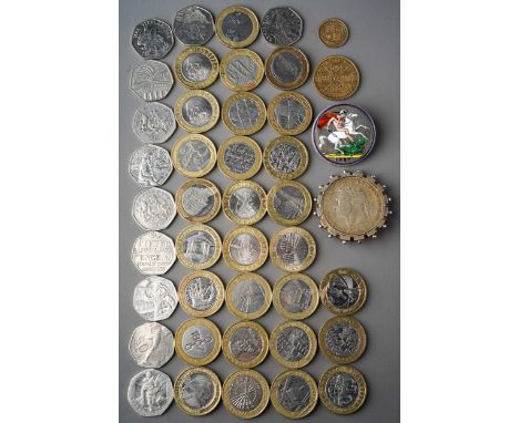 1822 King George IV 'Tertio' silver five shillings crown coin in silver mounts. Minted in 1822 of sterling silver. Together w