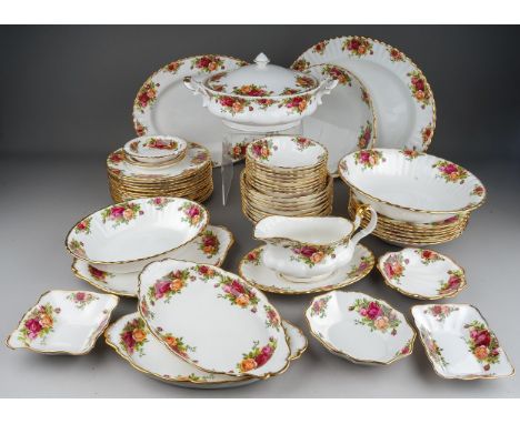An Extensive collection of Royal Albert "Country Roses" to include: 12 lunch plates, 6 soup bowls, 17 dessert bowls (2 sizes)