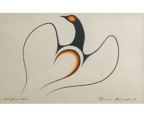 Clemence Wescoupe (Canadian, b.1951)Lost from Flock lithograph, 24 x 22cm, signed, titled and dated 1971 on the stone, framed