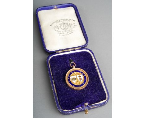 Byron Cup runner up 1930  9 ct gold  and enamel medal by Thomas Fattorini Ltd Birmingham in original box. Gross weight 5.7g
