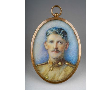 An early 20th Century portrait miniature of WWI Canadian Infantry Officer possibly the Royal Newfoundland, watercolour on ivo