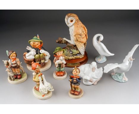 A small collection of Hummel, Royal Doulton and Lladro , comprising five Hummel figures of children, one a.f., another has sm