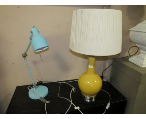 A MODERN GLOBULAR TABLE LAMP AND SHADE PLUS AN ANGLEPOISE LAMP (2)