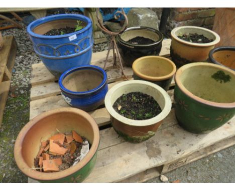 A SELECTION OF NINE CERAMIC LARGE GARDEN PLANTERS ETC