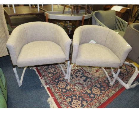 A PAIR OF MODERN LIGHT GREY DECO STYLE ARMCHAIRS
