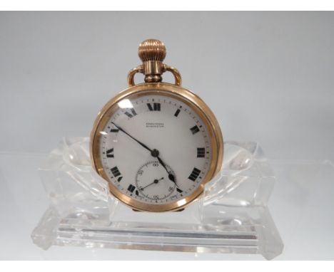 AN ANTIQUE GENTS POCKET WATCH BY ROLEX - THE ROLLED GOLD DENNISON CASE MARKED 10CT TO WHERE 20 YEARS MOVEMENT SIGNED ROLEX LE