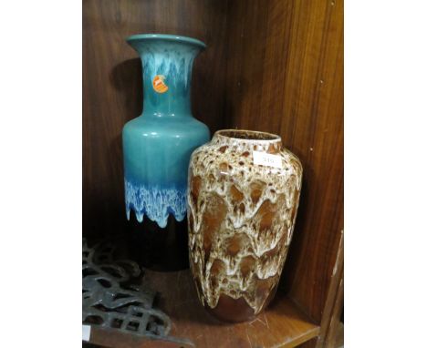TWO VINTAGE RETRO GERMAN VASES TO INCLUDE A JASBA EXAMPLE WITH ORIGINAL LABEL - TALLEST H 45 CM