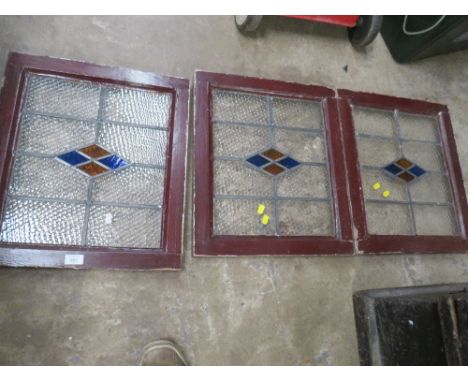 THREE FRAMED LEADED LIGHT WINDOW PANELS